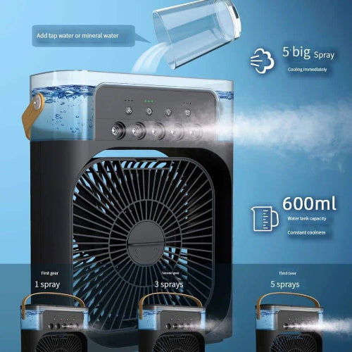Evaporative Air Cooler with 7 Colors LED Light, 1/2/3 H Timer, 3 Wind Speeds and 3 Spray Modes for Your Desk, Nightstand, or Coffee Table