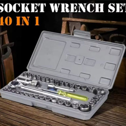 Aiwa 40-piece Socket Wrench Tool Kit With Screwdrivers And Socket Set – Durable Hand Tool Set For Home, Auto Repair, And Mechanical Use – Compact Storage Case Included