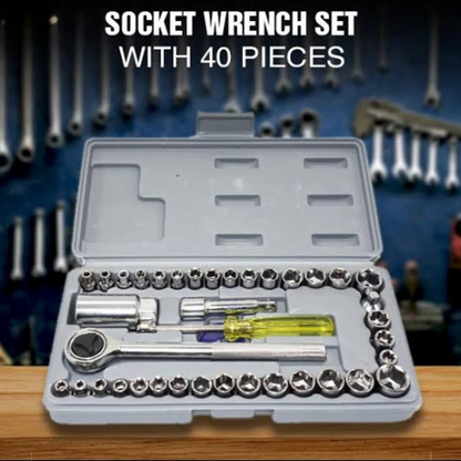 Aiwa 40-piece Socket Wrench Tool Kit With Screwdrivers And Socket Set – Durable Hand Tool Set For Home, Auto Repair, And Mechanical Use – Compact Storage Case Included