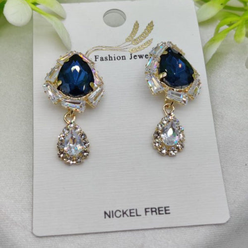 Imported Elegant Royal Blue Drop Earrings With Crystal Accents – Nickel-free| Girls Earrings | Women Earrings | Jewellery