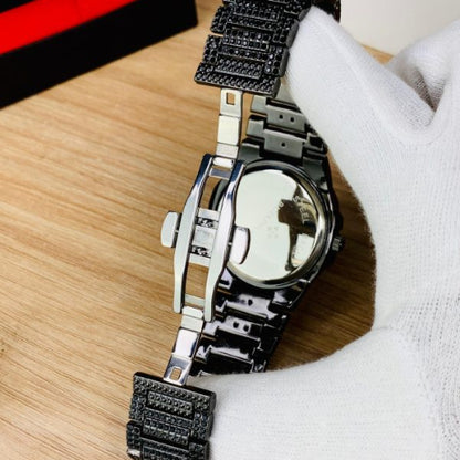 New Watch Collection Black Stone / Blacked Iced Out Stain-less Steel Chain Watch For Mens Fashion (black Without Box)