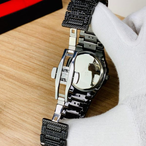 New Watch Collection Black Stone / Blacked Iced Out Stain-less Steel Chain Watch For Mens Fashion (black Without Box)