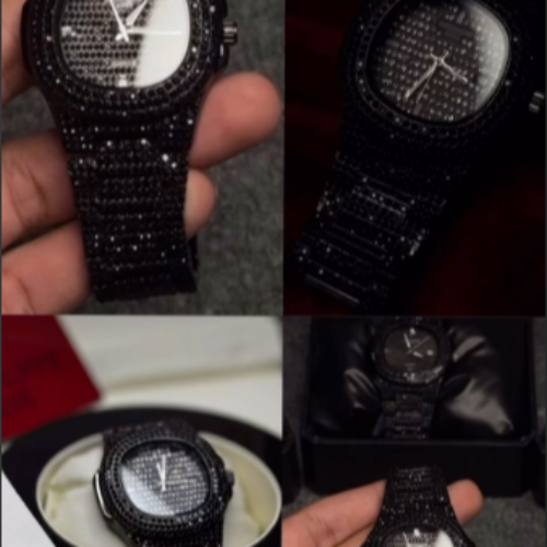 New Watch Collection Black Stone / Blacked Iced Out Stain-less Steel Chain Watch For Mens Fashion (black Without Box)