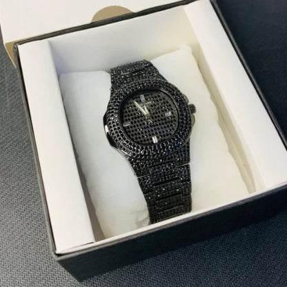 New Watch Collection Black Stone / Blacked Iced Out Stain-less Steel Chain Watch For Mens Fashion (black Without Box)